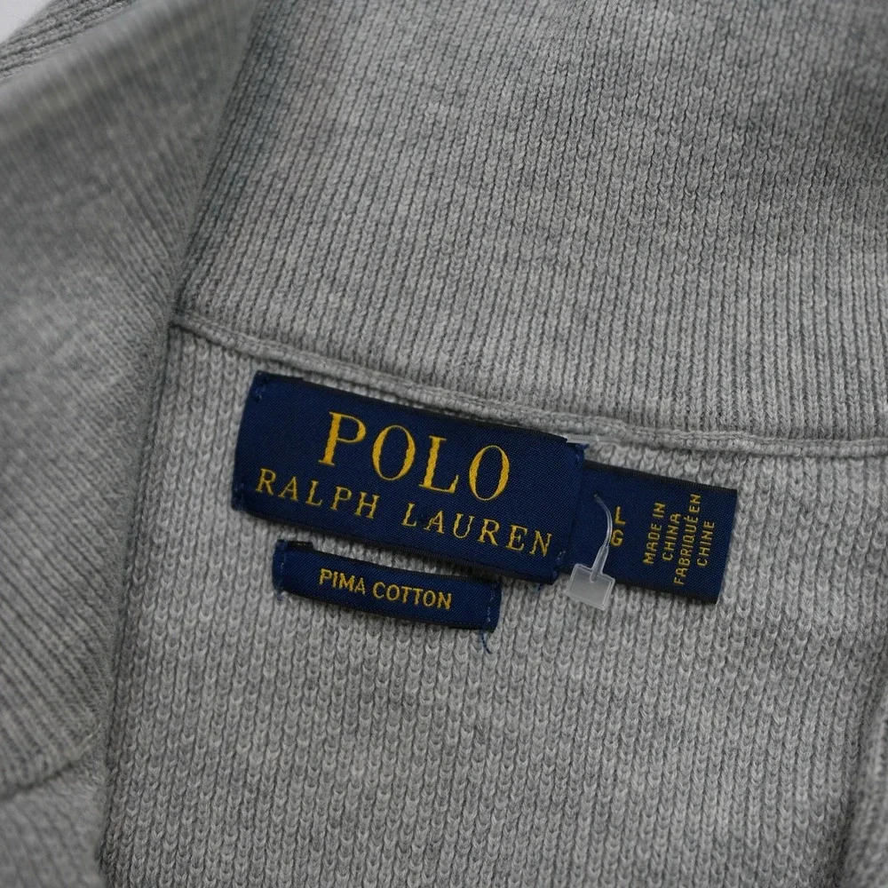Polo Ralph Lauren Sweater Men's Large Gray long sleeve 1/4 zip preppy Pima Cottn
